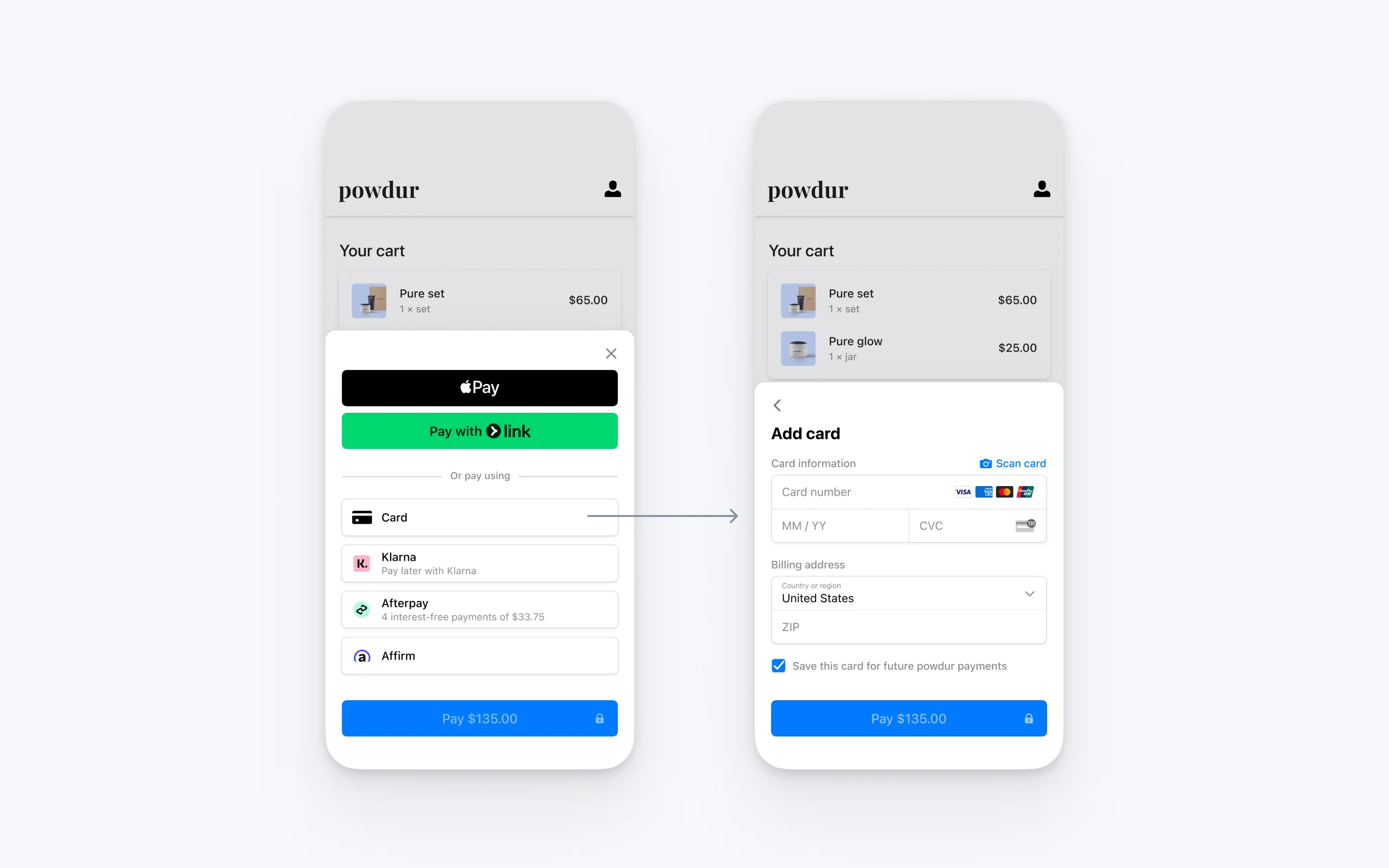 Stripe mobile checkout — flujo de pago móvil